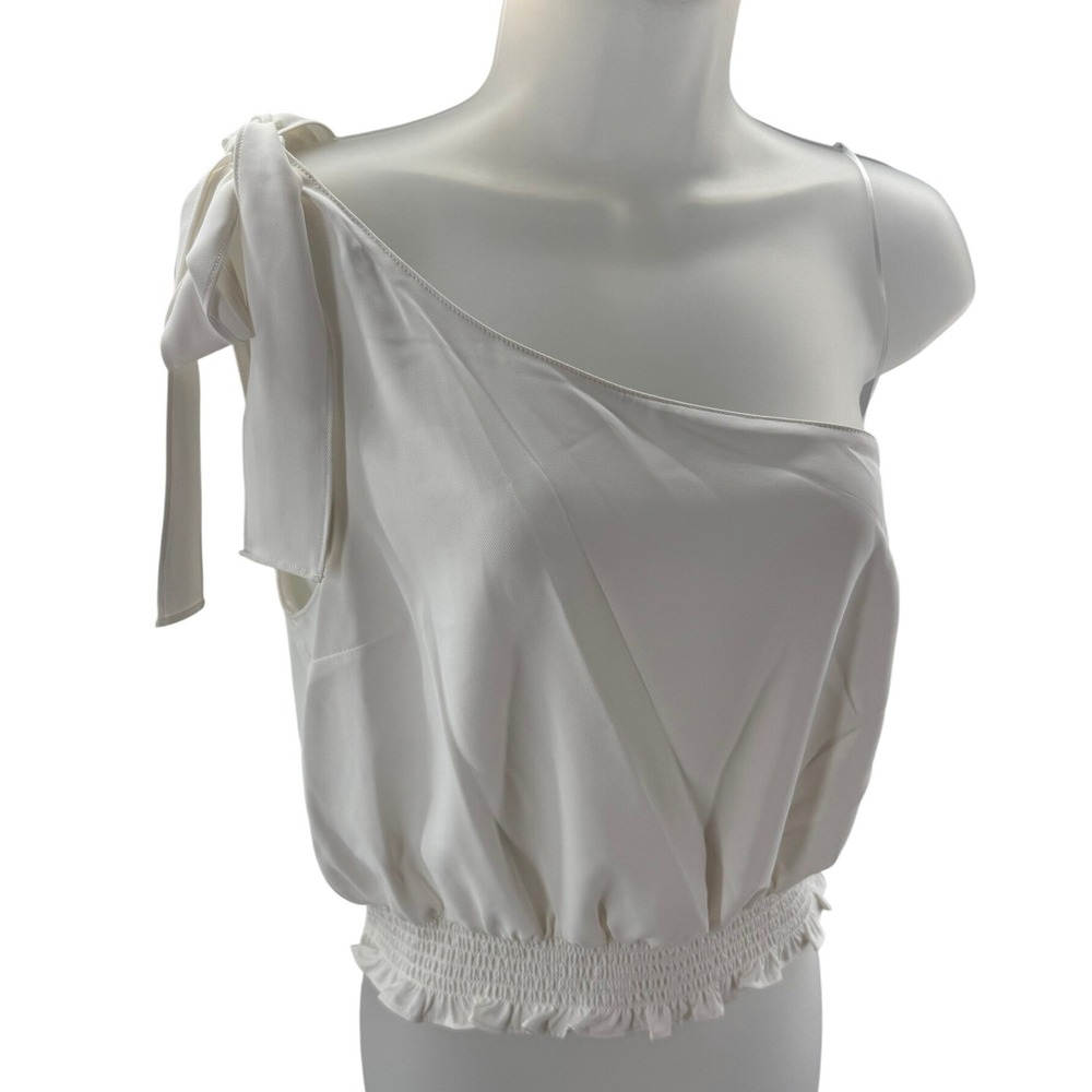 Amanda Uprichard NY Panama One Shoulder White Smocked Waist Blouse Top Small NEW
